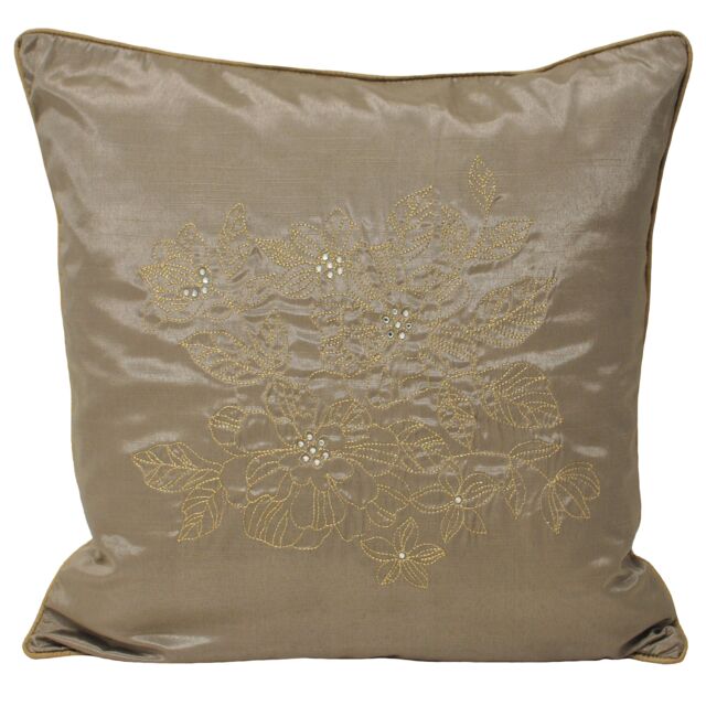 Paoletti Chic Floral Embroidered Cushion in Taupe - Size: 45 cm x 45 cm
