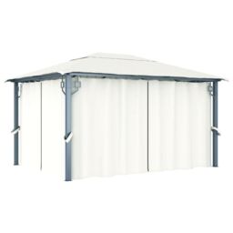 Berkfield Home Gazebo with Curtain 400 x 300 cm Cream Aluminium in Beige - thumbnail 1