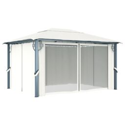 Berkfield Home Gazebo with Curtain 400 x 300 cm Cream Aluminium in Beige - thumbnail 3