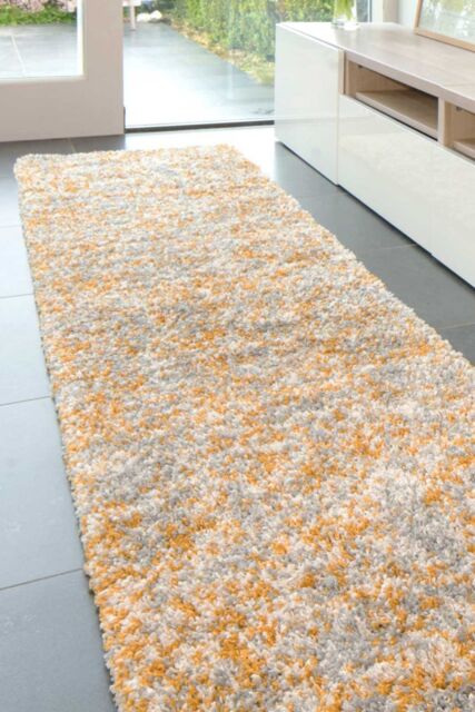 Kukoon Super Soft Mottled Tonal Ochre Yellow & Grey Shaggy Long Hallway Runner Rugs - Size: 60 cm x 240 cm - image 1