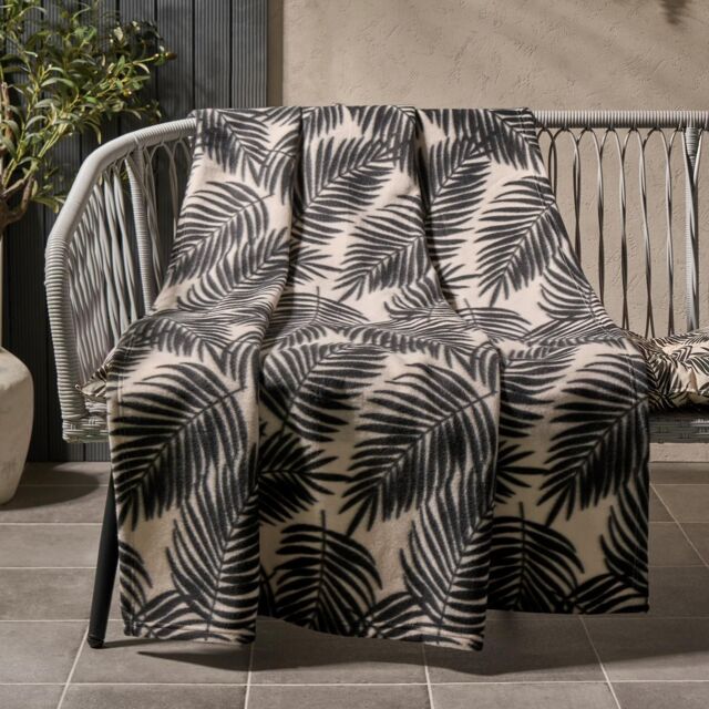 OHS Palm Leaf Throw Over Bed Blanket Soft Garden Chair Fleece Warm Travel Bedspread in Natural - image 1