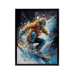 "Artery8 Snowboarder Action Scene Colourful Modern Framed Canvas Wall Art Print - Size: W12"" x H16""" - thumbnail 1