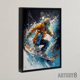 "Artery8 Snowboarder Action Scene Colourful Modern Framed Canvas Wall Art Print - Size: W12"" x H16""" - thumbnail 2
