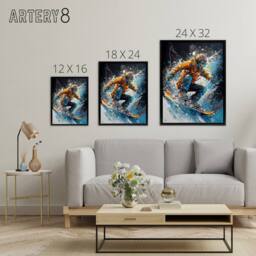 "Artery8 Snowboarder Action Scene Colourful Modern Framed Canvas Wall Art Print - Size: W12"" x H16""" - thumbnail 4