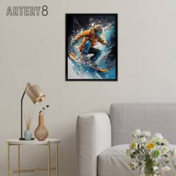 "Artery8 Snowboarder Action Scene Colourful Modern Framed Canvas Wall Art Print - Size: W12"" x H16""" - thumbnail 3