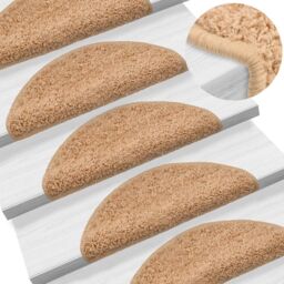 Berkfield Home Stair Mats 10 pcs 56x17x3 cm Beige - Size: Medium - thumbnail 1