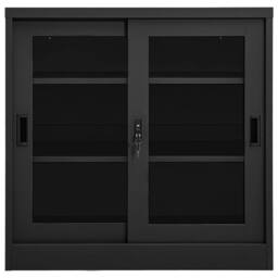 Berkfield Home Sliding Door Cabinet Anthracite 90x40x90 cm Steel in Black - Size: 90 x 40 x 90 cm - thumbnail 2