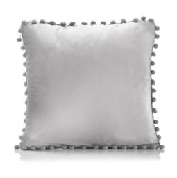 Luxury Living Set of 4 Velvet Cushions with Pom Trim with pads in Silver - Size: 43 cm x 43 cm - thumbnail 6