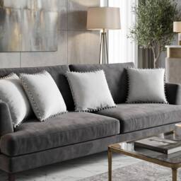 Luxury Living Set of 4 Velvet Cushions with Pom Trim with pads in Silver - Size: 43 cm x 43 cm - thumbnail 7