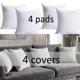 Luxury Living Set of 4 Velvet Cushions with Pom Trim with pads in Silver - Size: 43 cm x 43 cm - thumbnail 2