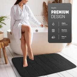 Keplin Memory Foam Bath Mat, Ultra-Soft, Highly Absorbent, Non-Slip, 60x90cm in Black - Size: 60 cm x 90 cm - thumbnail 3
