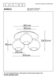 Lucide 'MARIUS' Dimmable Stylish Retro Indoor LED Flush Ceiling Light 3xE27 in Gold - thumbnail 5