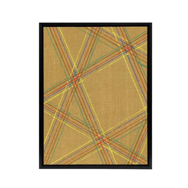 "Artery8 Abstract Geometric Plaid Pattern Framed Canvas Wall Art Print Korin in Beige - Size: W12"" x H16""" - image 1