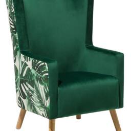 Wyld and Coco Wingback Armchair Deep Green Velvet High Back Slanted Light Wood Legs - thumbnail 2
