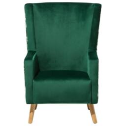 Wyld and Coco Wingback Armchair Deep Green Velvet High Back Slanted Light Wood Legs - thumbnail 4