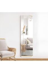 H&O Direct White Bedroom Wall Mounted Full Length Mirror Rounded Rectangular Floor Mirror with Stand, 37cm W x 147cm H - Size: 37 cm W x 147 cm H - thumbnail 2