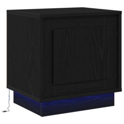 Berkfield Home Bedside Cabinet with LED Lights Black Oak 44x34, 5x45 cm - thumbnail 2