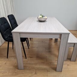 KOSY KOALA Modern Grey Rectangle Dining Table Set With 2 Black Velvet Chairs & 1 Bench Dining Room Furniture in Brown - thumbnail 5