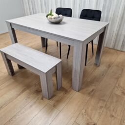 KOSY KOALA Modern Grey Rectangle Dining Table Set With 2 Black Velvet Chairs & 1 Bench Dining Room Furniture in Brown - thumbnail 1