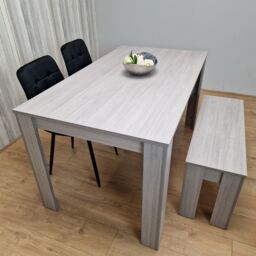 KOSY KOALA Modern Grey Rectangle Dining Table Set With 2 Black Velvet Chairs & 1 Bench Dining Room Furniture in Brown - thumbnail 2