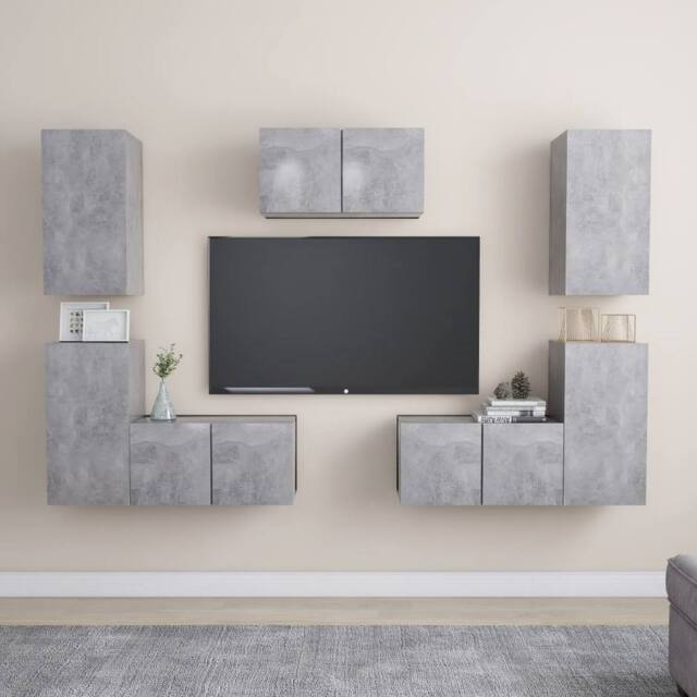 Berkfield Home 7 Piece TV Cabinet Set Concrete Grey Engineered Wood - image 1