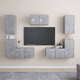 Berkfield Home 7 Piece TV Cabinet Set Concrete Grey Engineered Wood - thumbnail 1