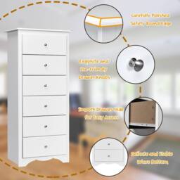 Costway Chest of Drawers Freestanding Storage Cabinet Classic Clothes Organizer White - thumbnail 6