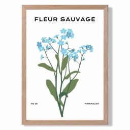 ARTZE Blue Forget Me Not Flower Market Minimalist Framed Print SIZE: A4 with Oak Frame in Mid Blue - thumbnail 1