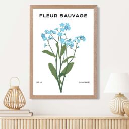 ARTZE Blue Forget Me Not Flower Market Minimalist Framed Print SIZE: A4 with Oak Frame in Mid Blue - thumbnail 2