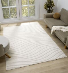 Desire Rugs Aya Living Room Area Rugs - Embossed Waves Design in Cream - Size: 60 cm x 220 cm - thumbnail 1