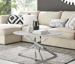 FurnitureboxUK Novara Round Marble Effect Glass Top Coffee Table With Silver Metal Starburst Legs in White - thumbnail 2
