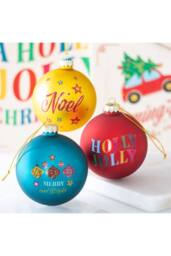 KDMD Set of 3 Nostalgic Christmas Glass Baubles - Holly Jolly, Noel, Merry