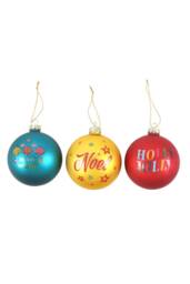KDMD Set of 3 Nostalgic Christmas Glass Baubles - Holly Jolly, Noel, Merry - thumbnail 2
