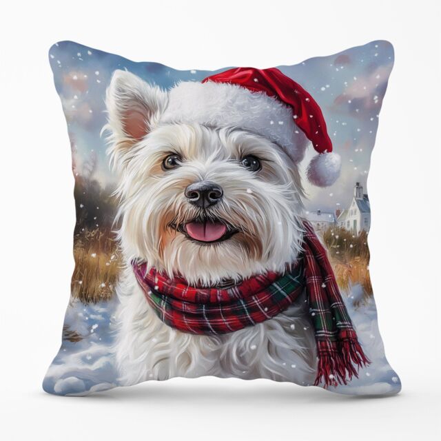 Warren Reed - Designer Christmas West Highland Terrier Cushion in White - Size: 60 cm x 60 cm - image 1
