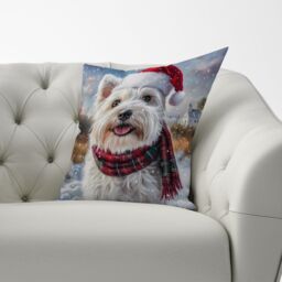 Warren Reed - Designer Christmas West Highland Terrier Cushion in White - Size: 60 cm x 60 cm - thumbnail 3