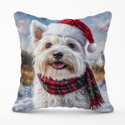 Warren Reed - Designer Christmas West Highland Terrier Cushion in White - Size: 60 cm x 60 cm - thumbnail 1