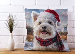 Warren Reed - Designer Christmas West Highland Terrier Cushion in White - Size: 60 cm x 60 cm - thumbnail 2