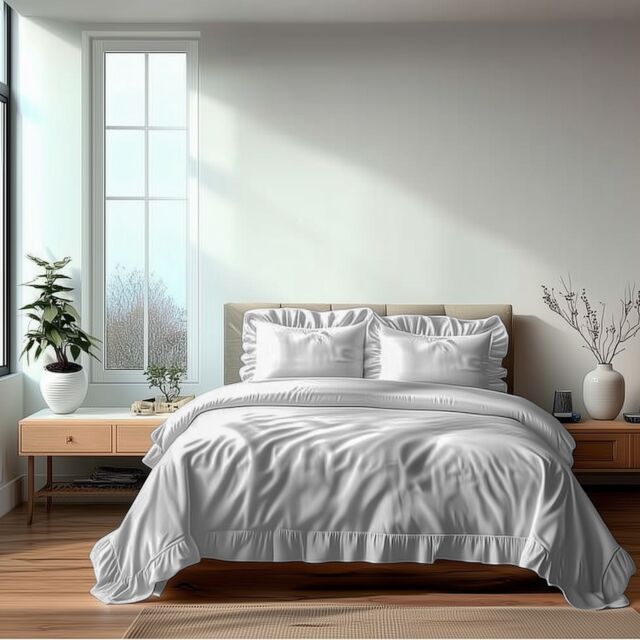 Snug City Duvet Cover & Pillowcase Set Trendy Polycotton Frilled Design Linen in White - Size: Single - image 1