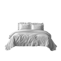 Snug City Duvet Cover & Pillowcase Set Trendy Polycotton Frilled Design Linen in White - Size: Single - thumbnail 2