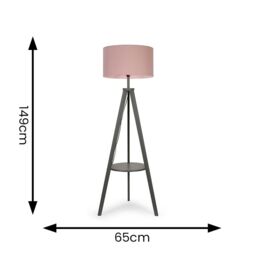 ValueLights Morrigan Grey Wood Tripod Floor Lamp with Fabric Drum Shade & Bulb in Pale Pink - thumbnail 8