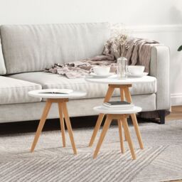 Berkfield Home Coffee Table Set Solid Wood Walnut & Engineered Wood in White - thumbnail 1
