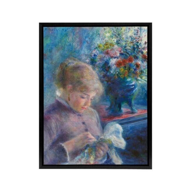 "Artery8 Renoir Young Woman Sewing Framed Canvas Wall Art Print in Blue - Size: W12"" x H16""" - image 1
