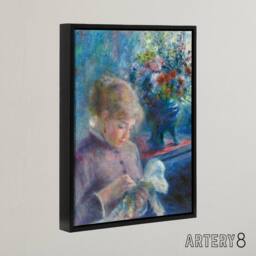 "Artery8 Renoir Young Woman Sewing Framed Canvas Wall Art Print in Blue - Size: W12"" x H16""" - thumbnail 2
