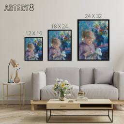 "Artery8 Renoir Young Woman Sewing Framed Canvas Wall Art Print in Blue - Size: W12"" x H16""" - thumbnail 4