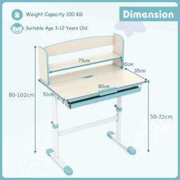 Costway Study Desk Height Adjustable Writing Table w/ Tilt Desktop in Blue - thumbnail 2