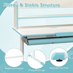 Costway Study Desk Height Adjustable Writing Table w/ Tilt Desktop in Blue - thumbnail 4