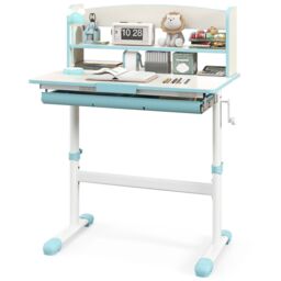 Costway Study Desk Height Adjustable Writing Table w/ Tilt Desktop in Blue