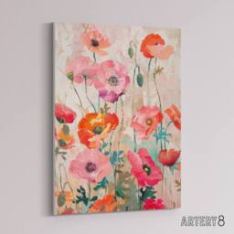 "Artery8 Poppy Flowers Floral Canvas Wall Art Print in Pink - Size: W18"" x H24""" - thumbnail 2