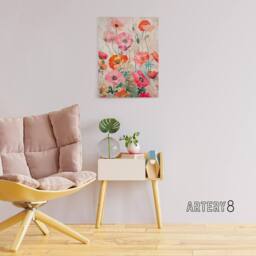 "Artery8 Poppy Flowers Floral Canvas Wall Art Print in Pink - Size: W18"" x H24""" - thumbnail 3