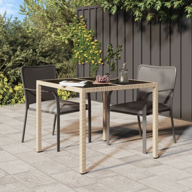 Berkfield Home Garden Dining Table Beige 90x90x75 cm Poly Rattan - Size: 90 x 90 x 75 cm - image 1
